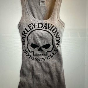 Harley Davidson Women’s Skull Scoop Neck Tank, Heather Grey size Small